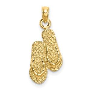 14k Yellow Gold 3D KEY WEST Double Flip Flop  Travel Necklace Charm Pendant